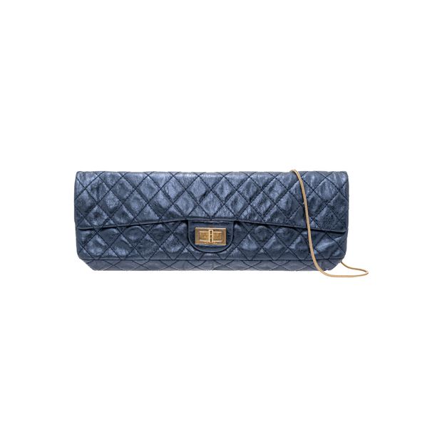 Luxury Chanel East West Metallic Blue Quilted Leather