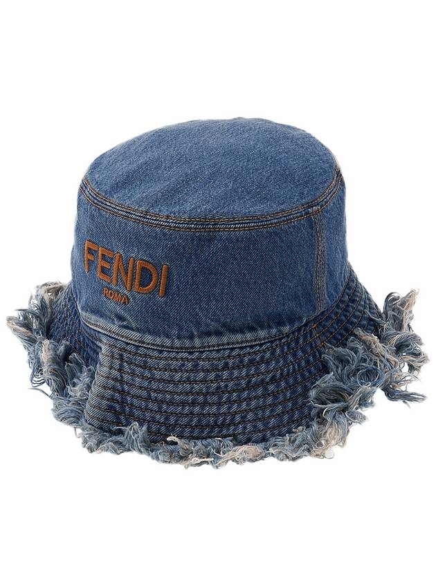 Luxury Fendi Embroidered Logo Denim Bucket Hat Blue