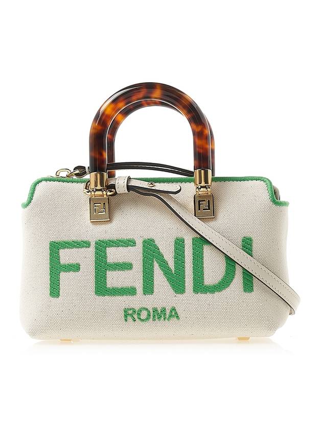 Luxury Fendi By The Way Small Canvas Tote Bag Green White