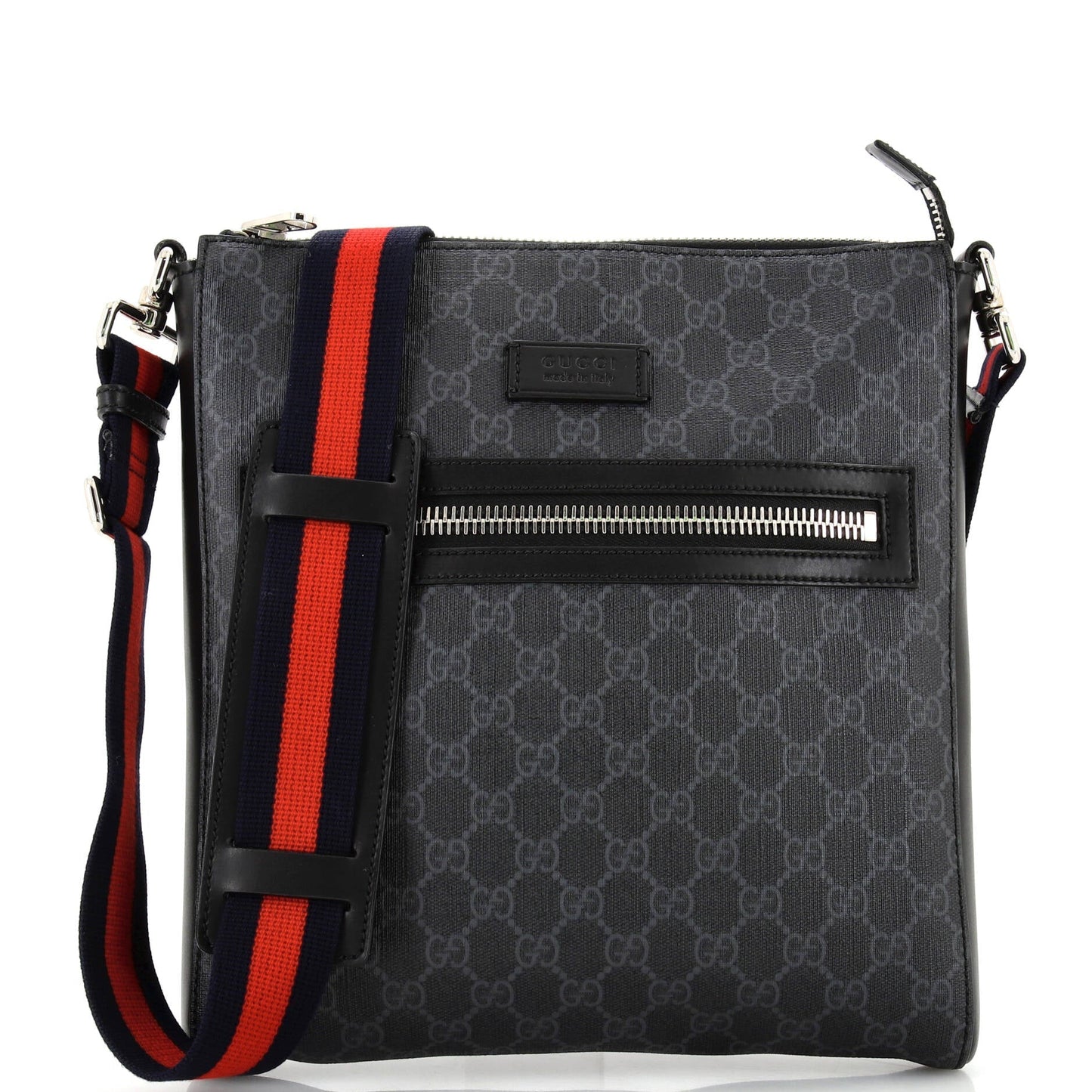 Luxury Gucci Trending 2025 Web Strap Front Zip Messenger Bag GG Coated Canvas Medium