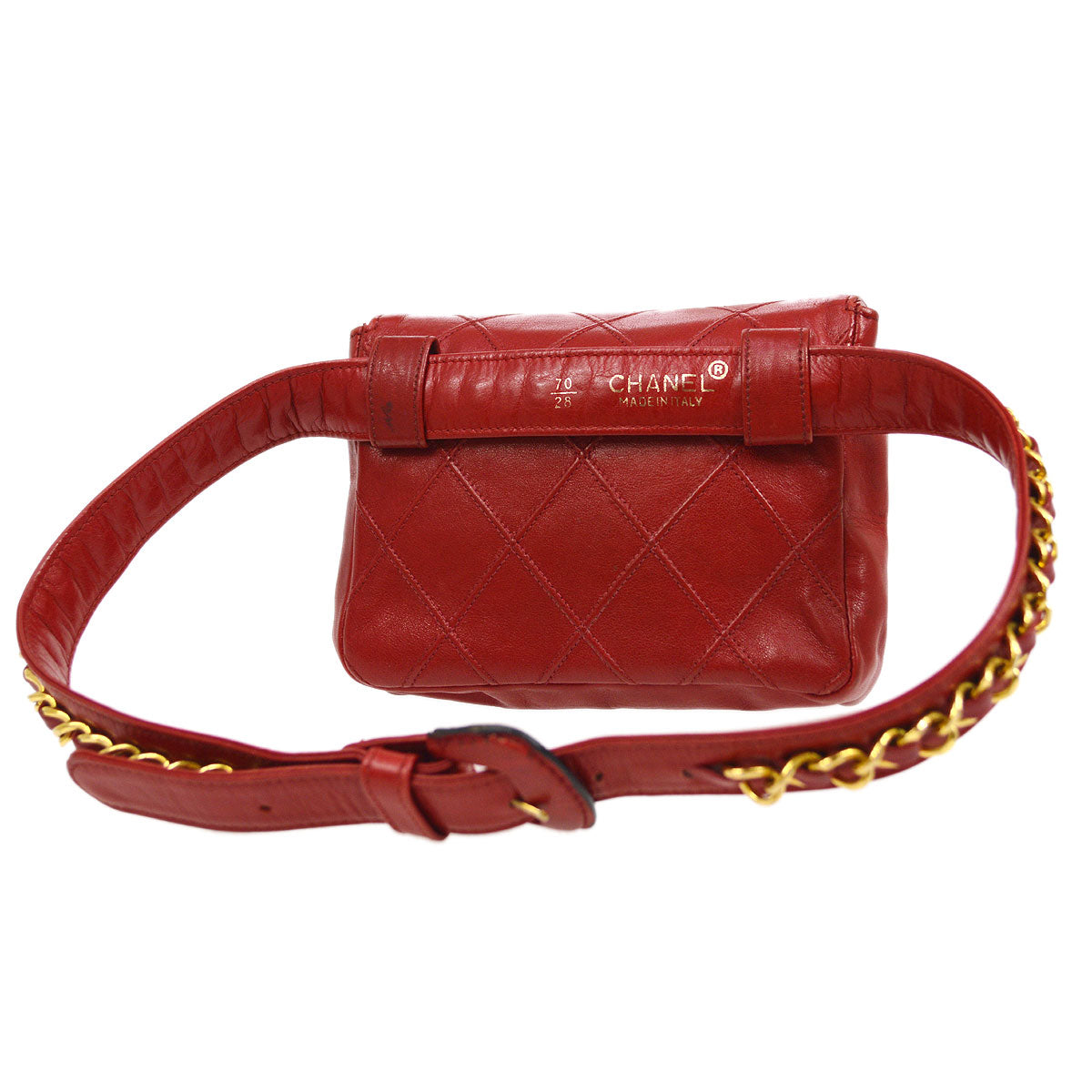 Luxury Chanel 1980s Cosmoline Belt Bag Red Lambskin #70
