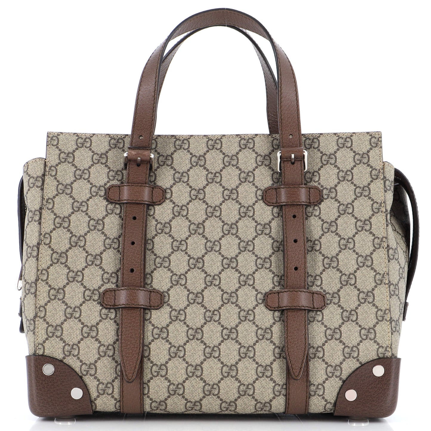 Luxury Gucci Trending 2025 Buckle Travel Tote GG Coated Canvas with Leather Medium