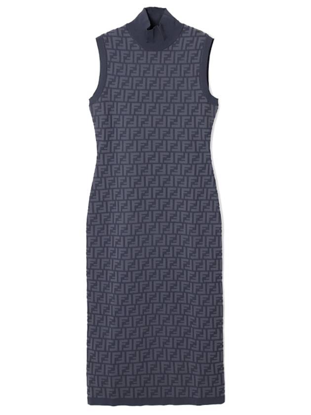 Luxury Fendi FF motif sleeveless midi dress blue