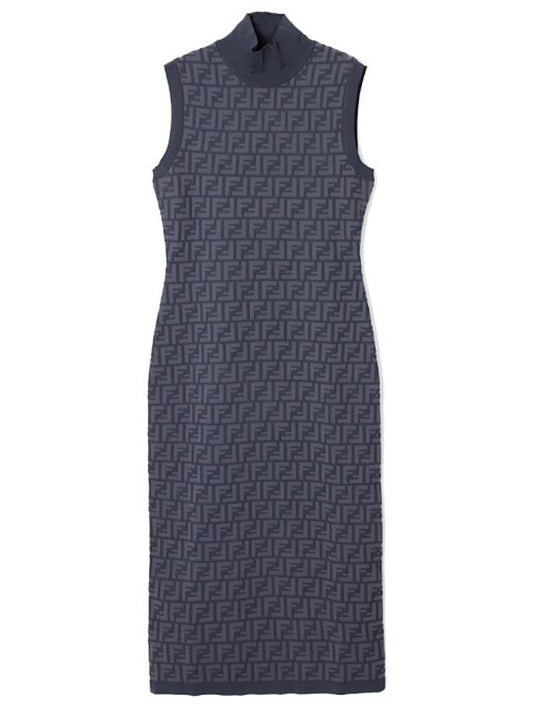 Luxury Fendi FF motif sleeveless midi dress blue
