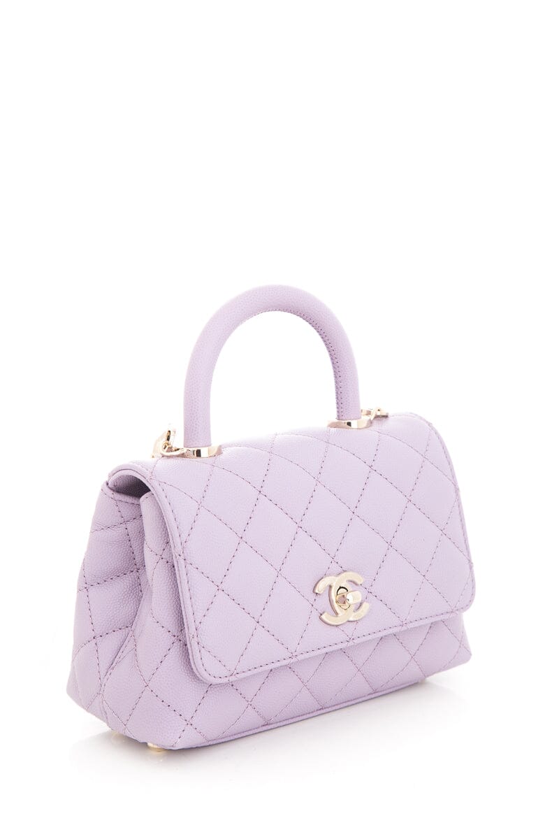 Luxury Chanel 2023/24  Purple Caviar Quilted Coco Handle Mini Flap