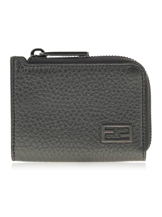 Luxury Fendi Logo Leather Card Wallet Grey