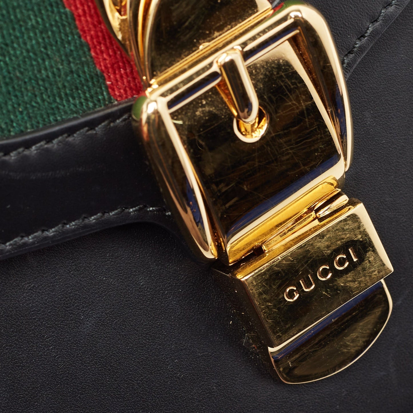 Gucci Black Leather Small Web Sylvie Shoulder Bag