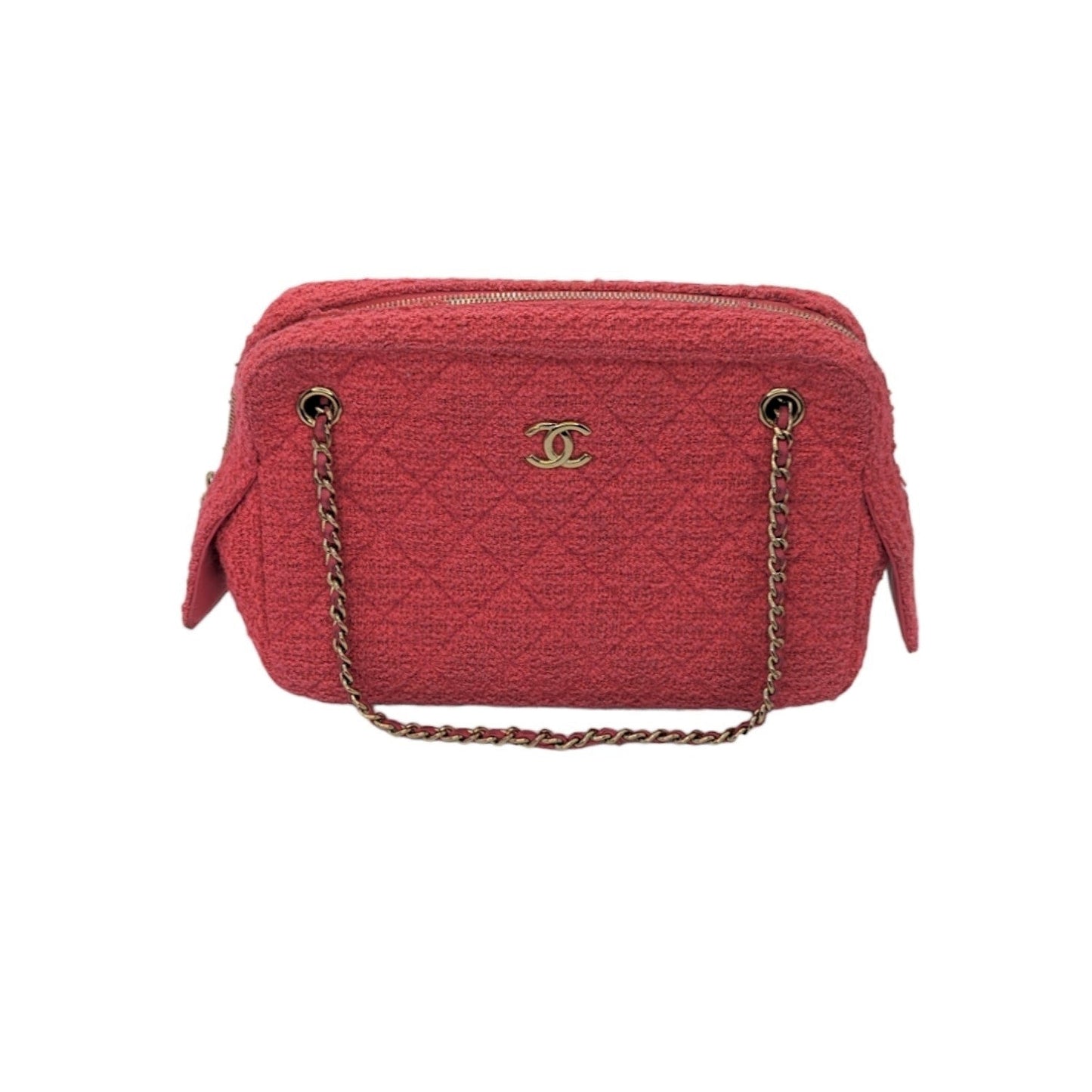 Luxury Chanel bag Pink Quilted Tweed CC Camera Case
