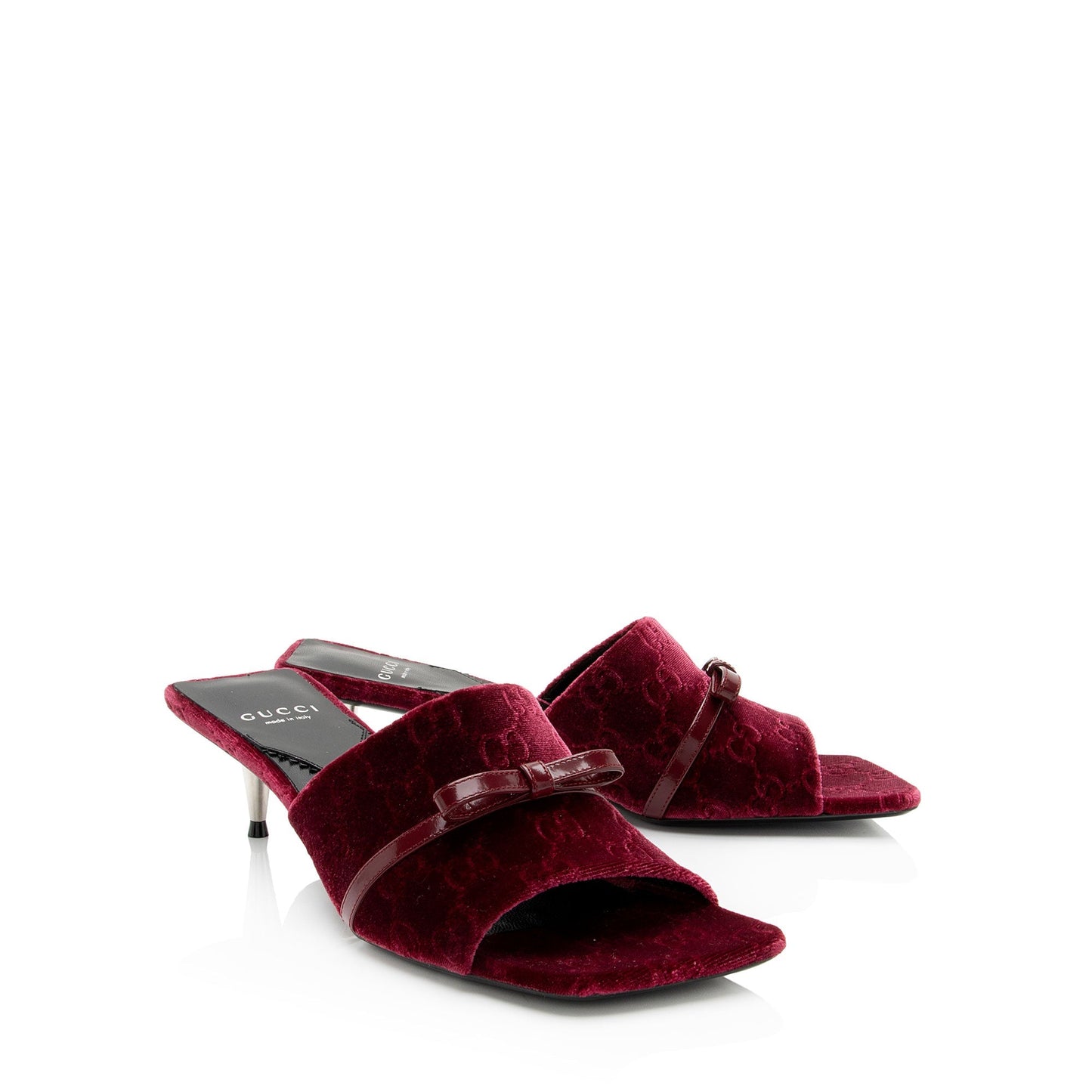 Gucci GG Velvet Bow Slide Sandals