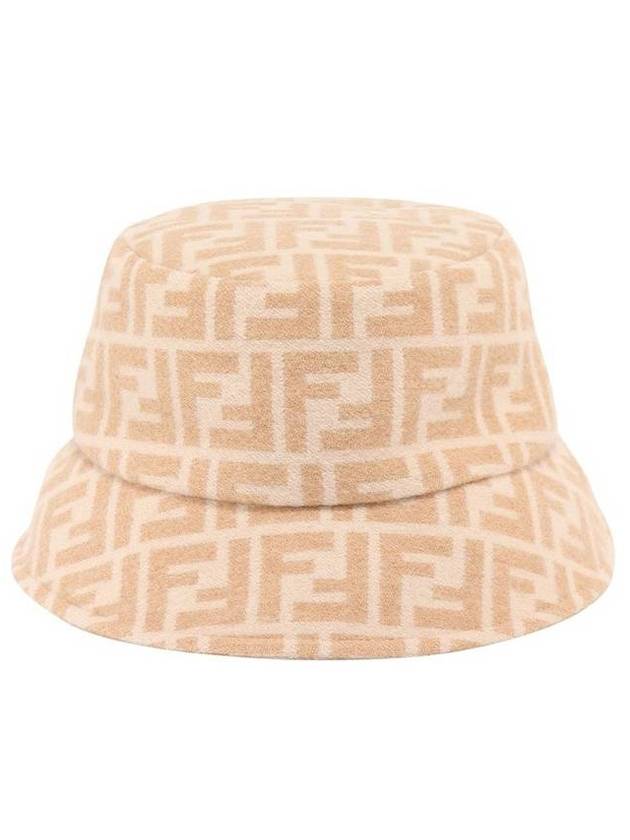 Luxury Fendi FF Jacquard Wool Silk Bucket Hat Beige