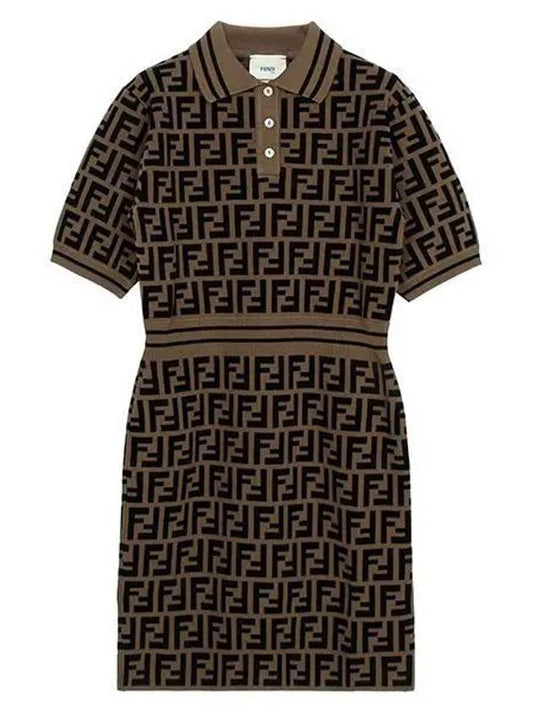 Luxury Fendi Kids Cotton FF Logo Dress Brown