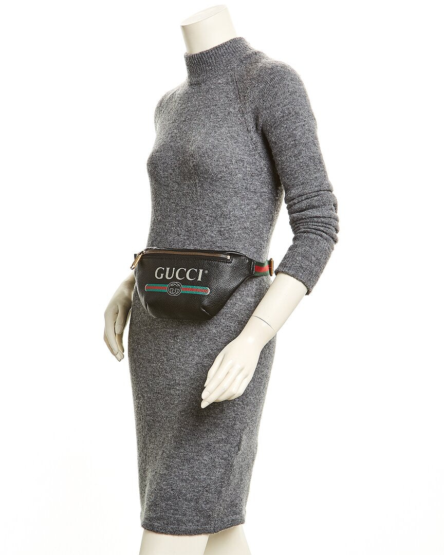Luxury Gucci Logo Print Small Leather Belt Bag