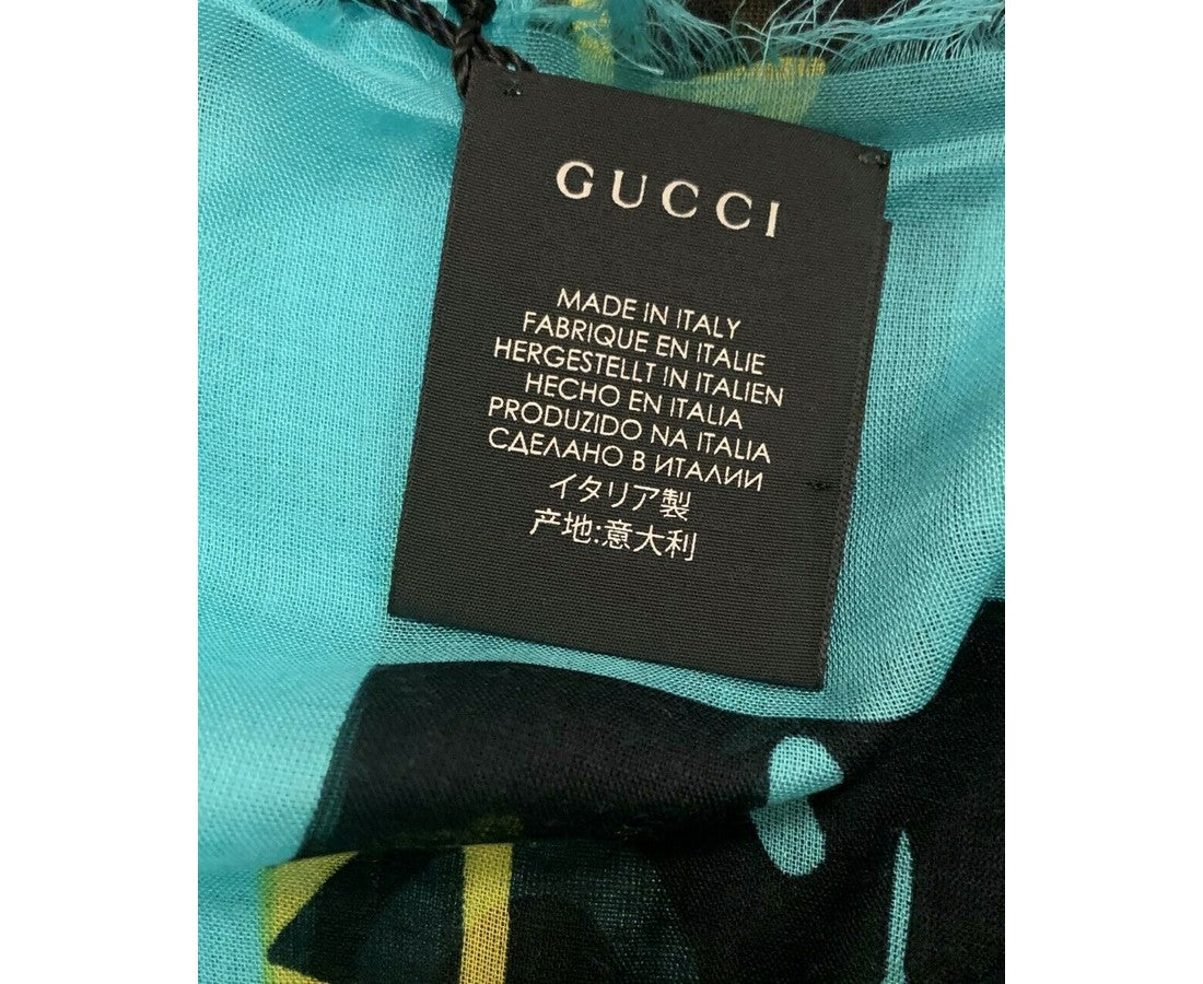 Gucci Women's Ghost blue yellow GG Star Modal Silk Scarf Shawl