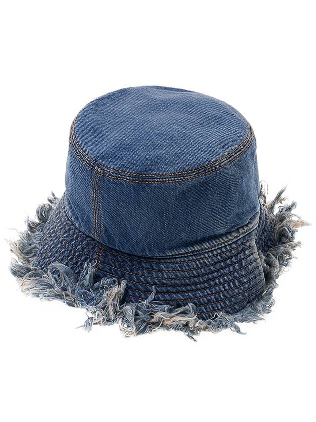 Luxury Fendi Embroidered Logo Denim Bucket Hat Blue