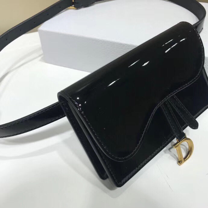 Luxury DiorSaddle Belt Bag In Black Patent Leather