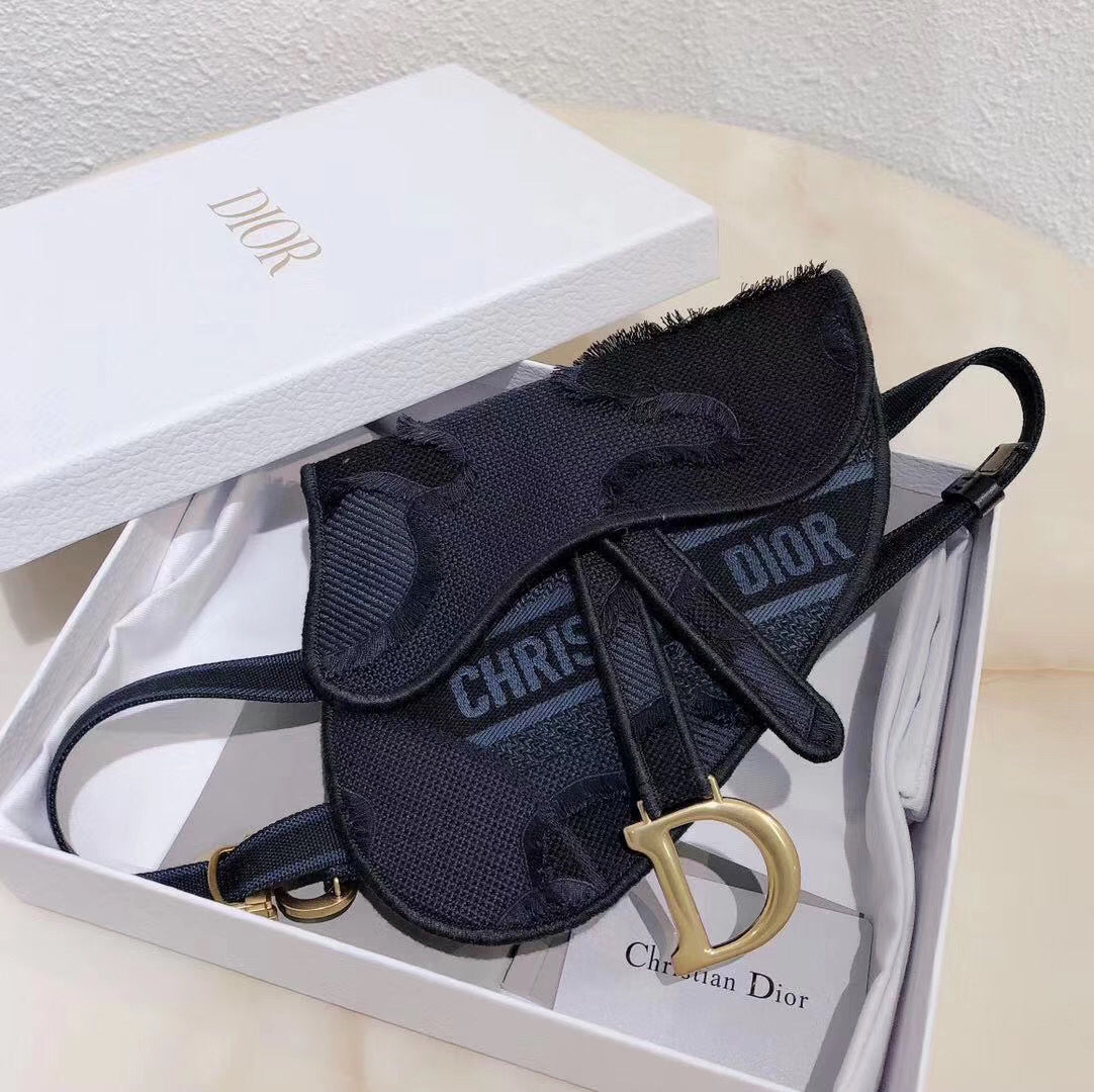 Luxury DiorSaddle Pouch Belt Bag In Blue Camouflage Canvas