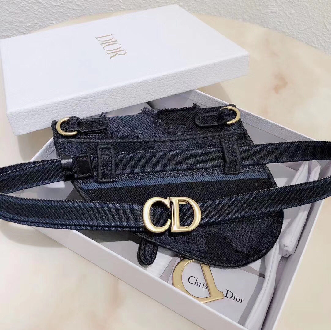 Luxury DiorSaddle Pouch Belt Bag In Blue Camouflage Canvas