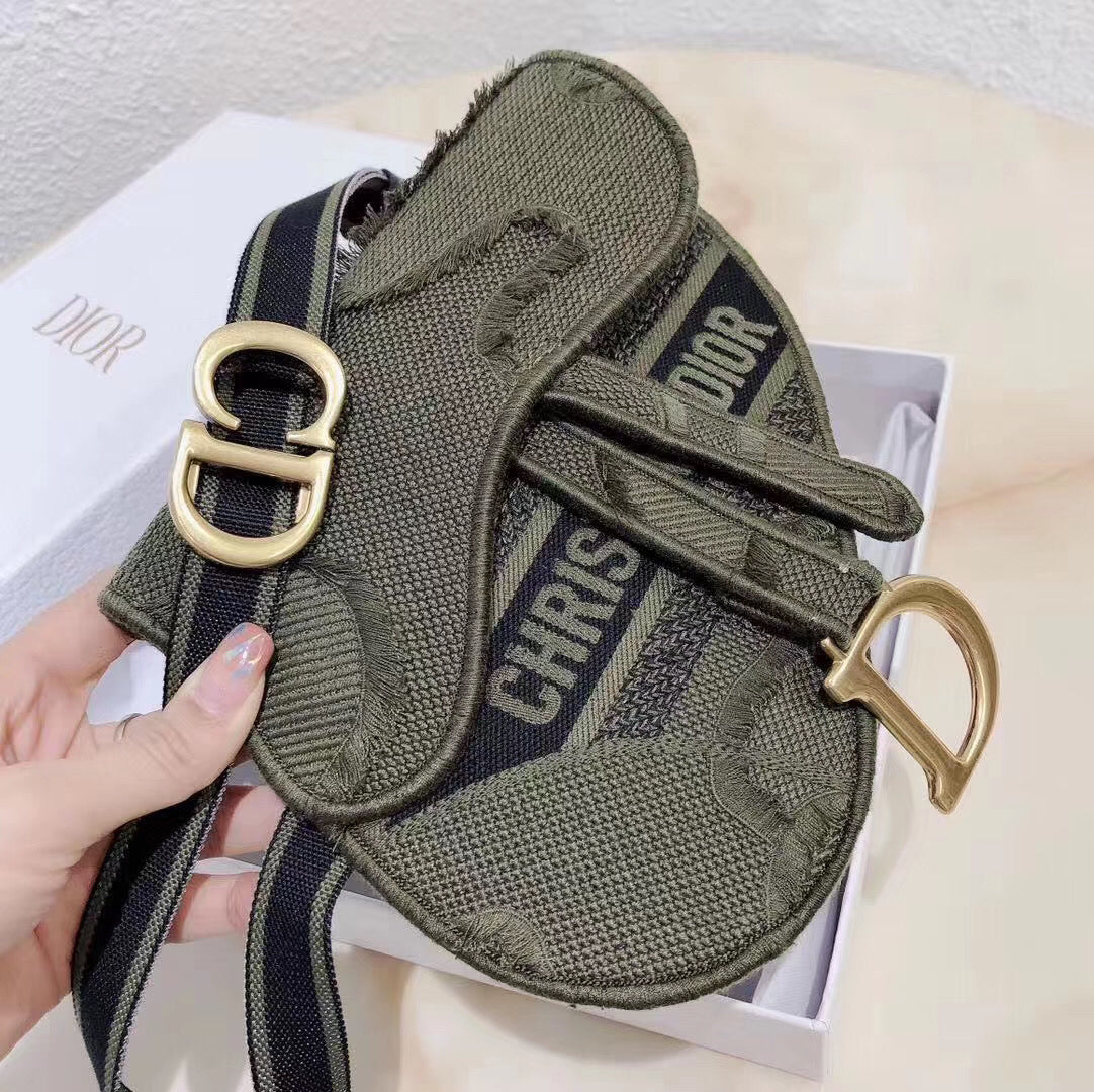 Luxury DiorSaddle Pouch Belt Bag In Green Camouflage Canvas