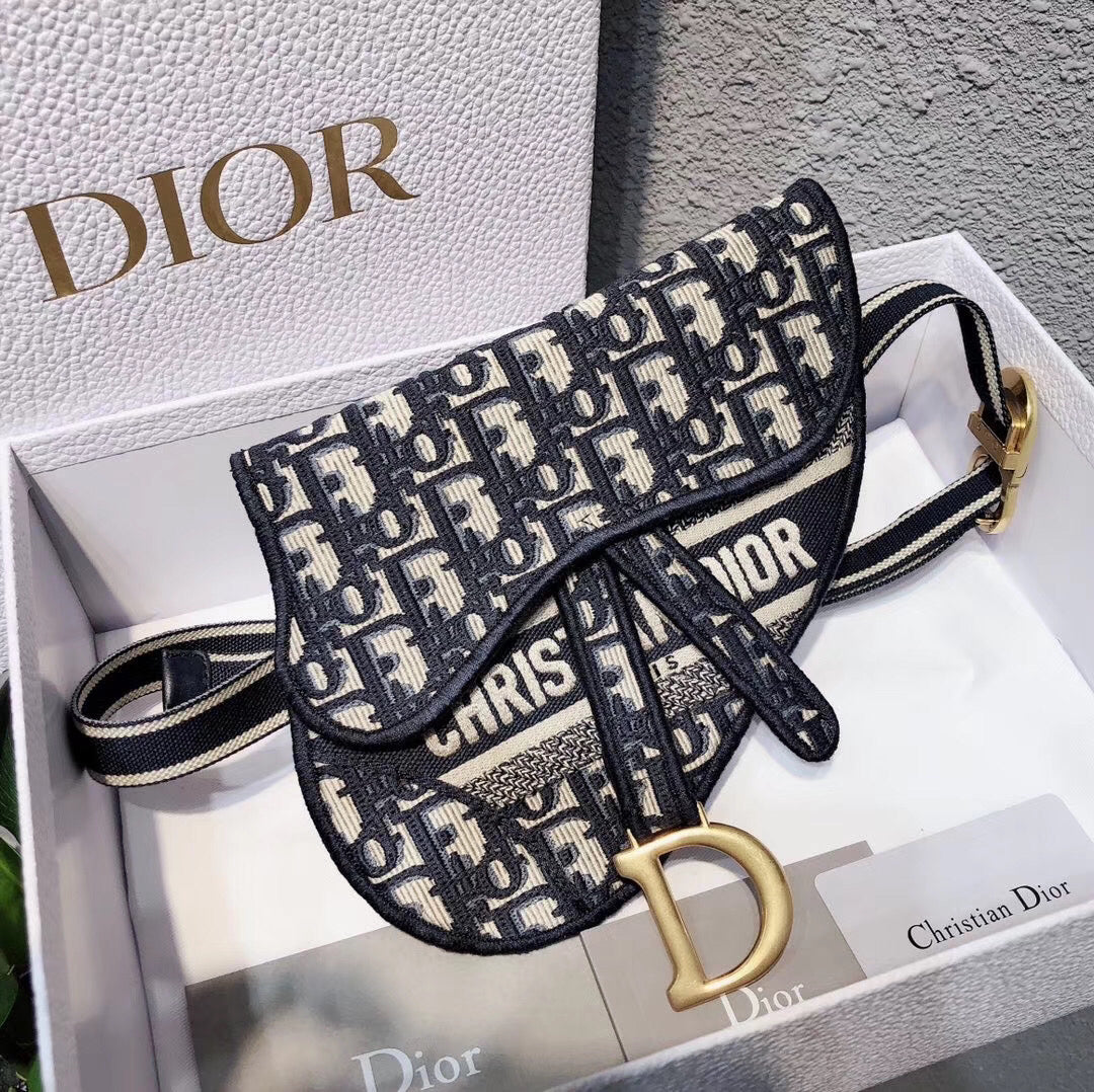 Luxury DiorSaddle Pouch Belt Bag In Blue Oblique Canvas