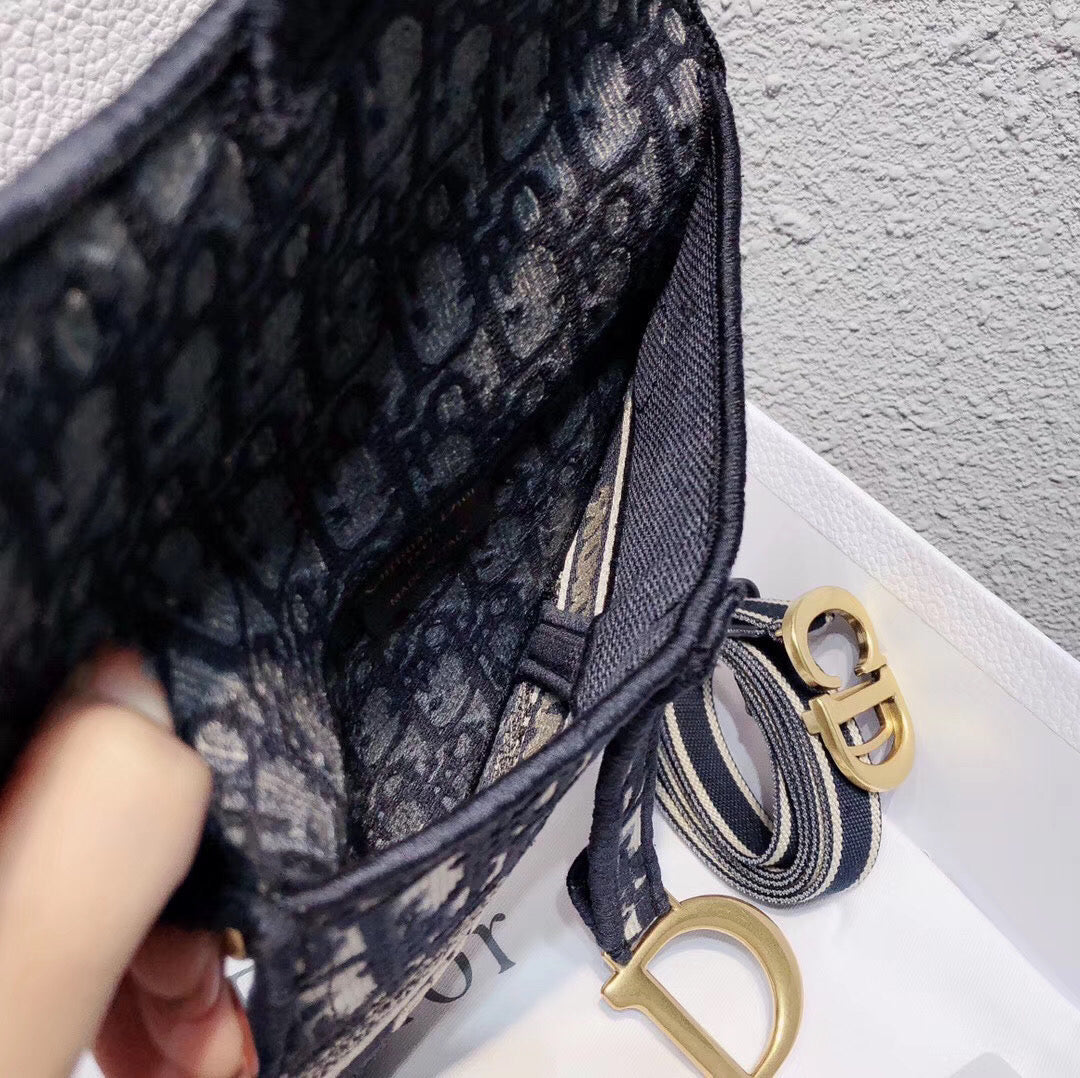 Luxury DiorSaddle Pouch Belt Bag In Blue Oblique Canvas