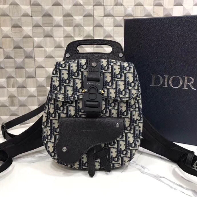 Luxury DiorMini Saddle Backpack In Blue Oblique Jacquard