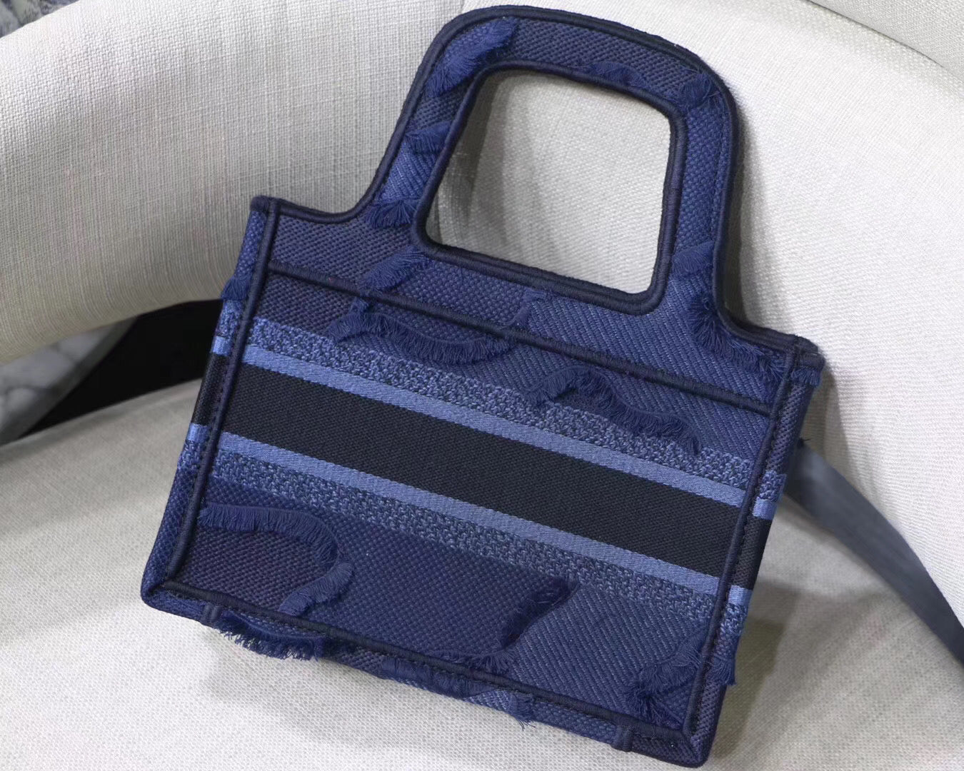Luxury DiorMini Book Tote Bag In Blue Camouflage Canvas
