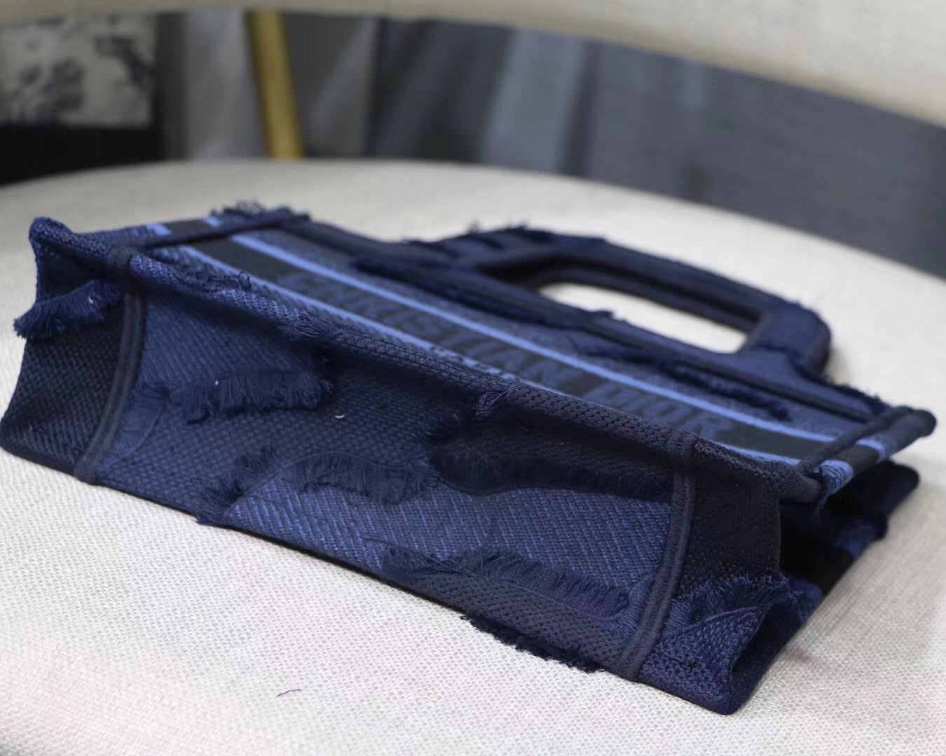 Luxury DiorMini Book Tote Bag In Blue Camouflage Canvas