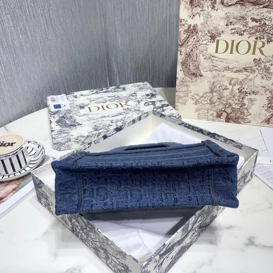 Luxury DiorMini Book Tote Bag In Denim Blue Oblique Canvas