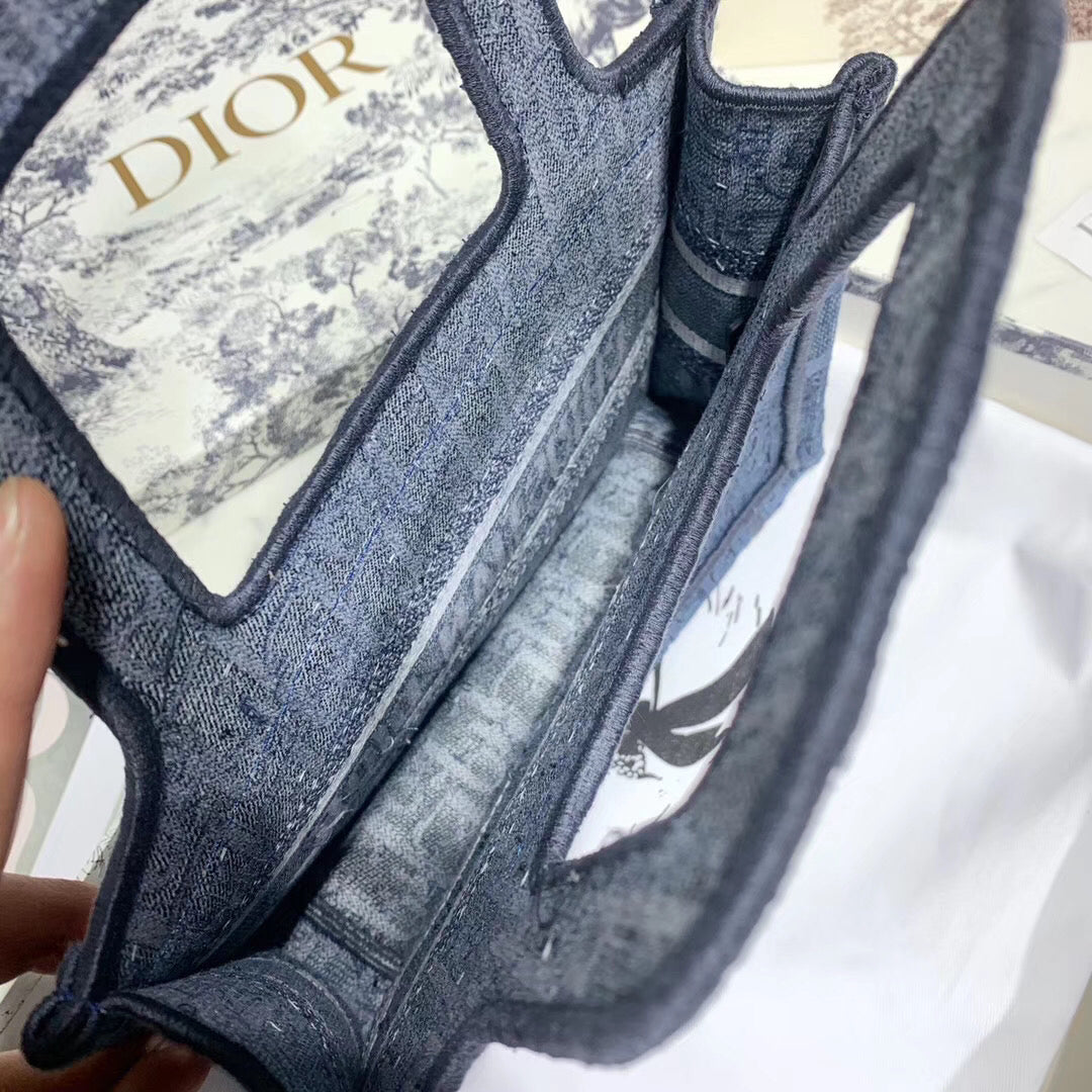 Luxury DiorMini Book Tote Bag In Denim Blue Oblique Canvas