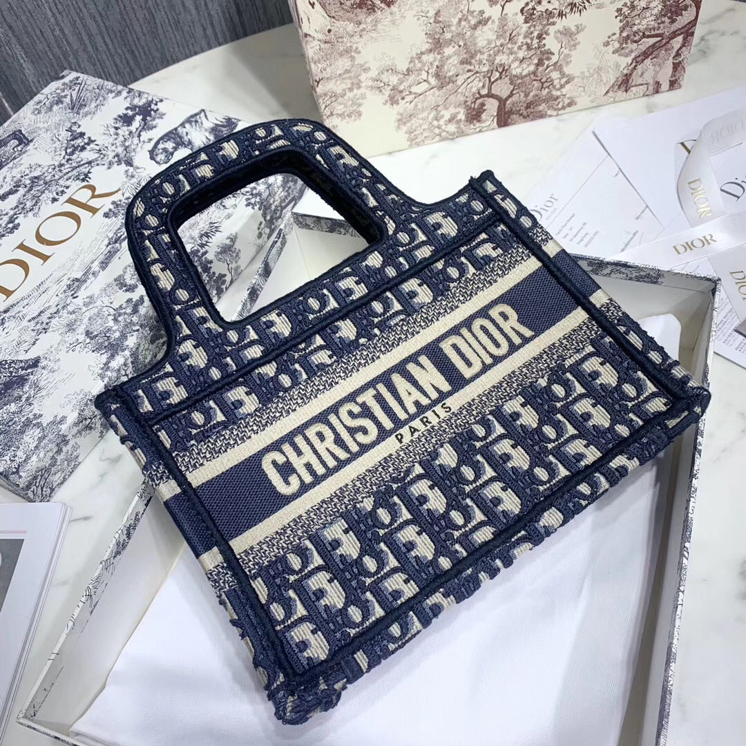 Luxury DiorMini Book Tote Bag In Blue Oblique Canvas