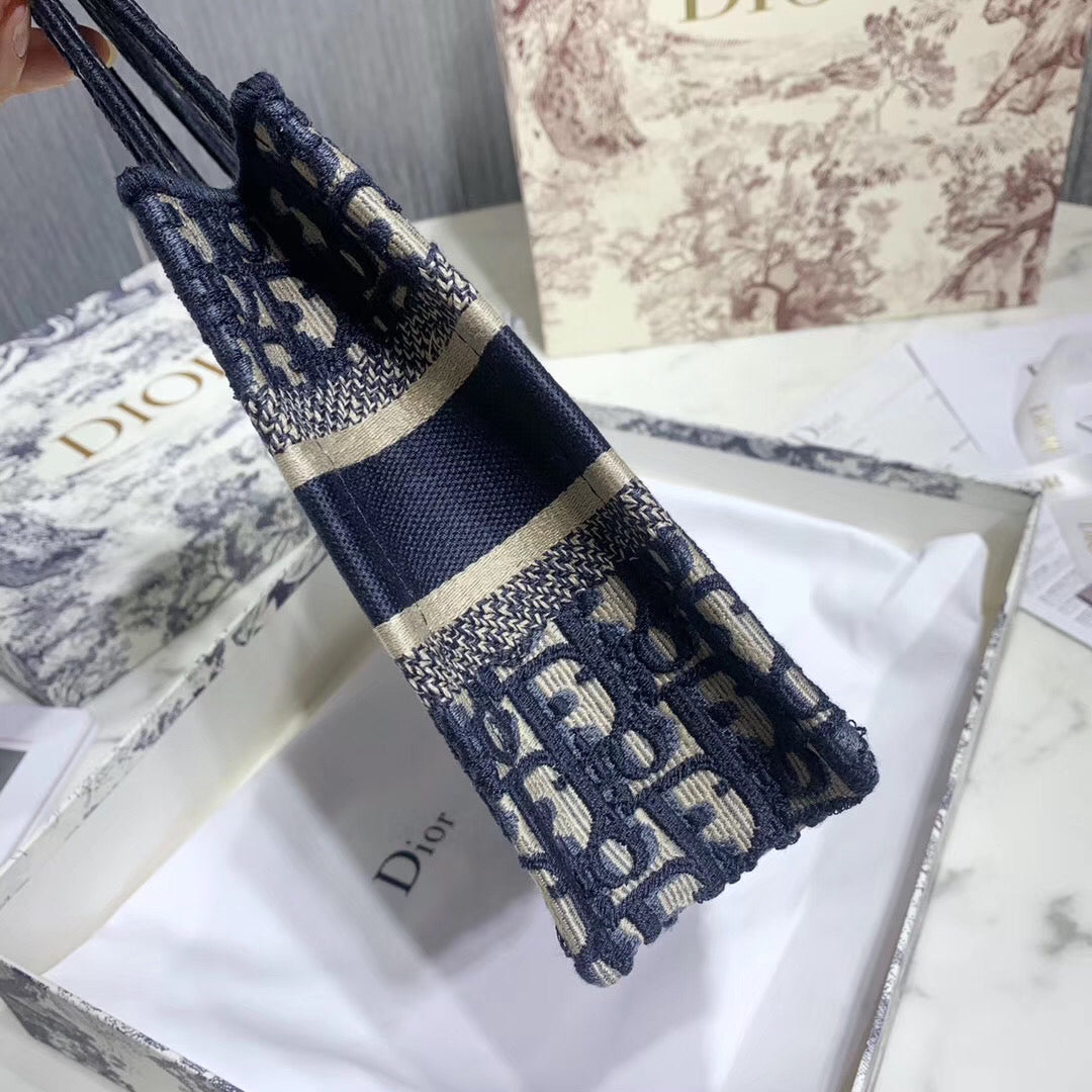 Luxury DiorMini Book Tote Bag In Blue Oblique Canvas