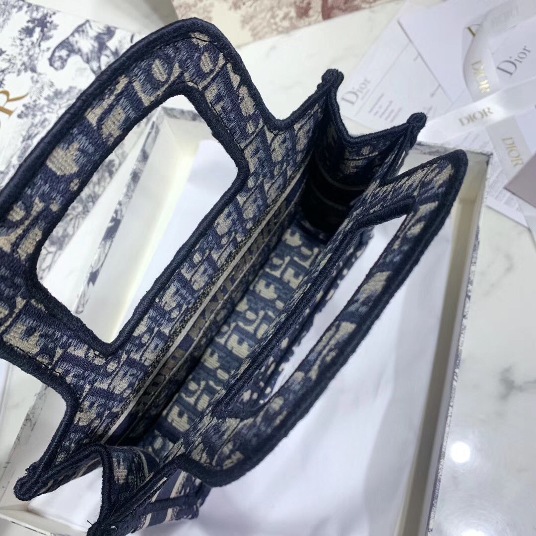 Luxury DiorMini Book Tote Bag In Blue Oblique Canvas