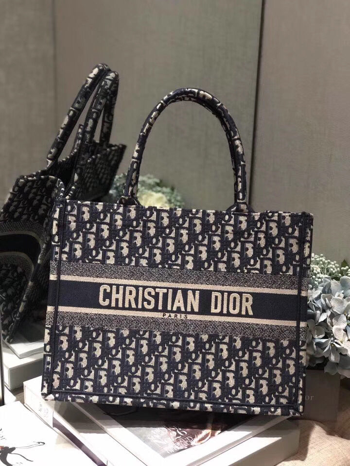 Luxury DiorSmall Book Tote Bag In Blue Oblique Canvas