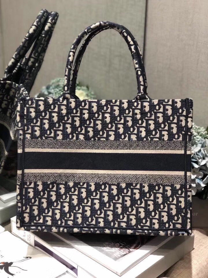 Luxury DiorSmall Book Tote Bag In Blue Oblique Canvas