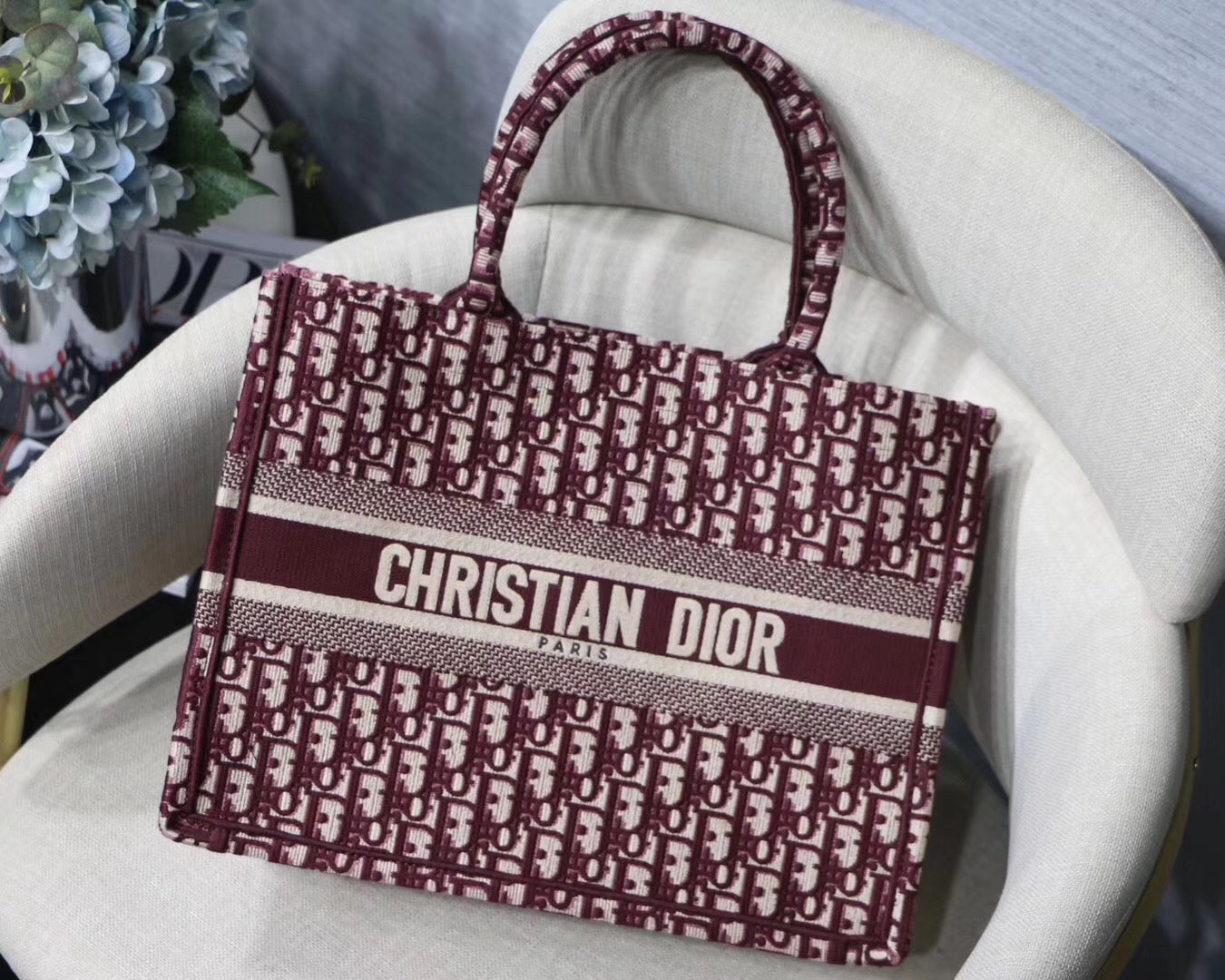 Luxury DiorSmall Book Tote Bag In Bordeaux Oblique Canvas