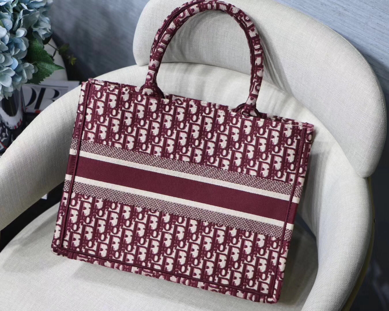 Luxury DiorSmall Book Tote Bag In Bordeaux Oblique Canvas