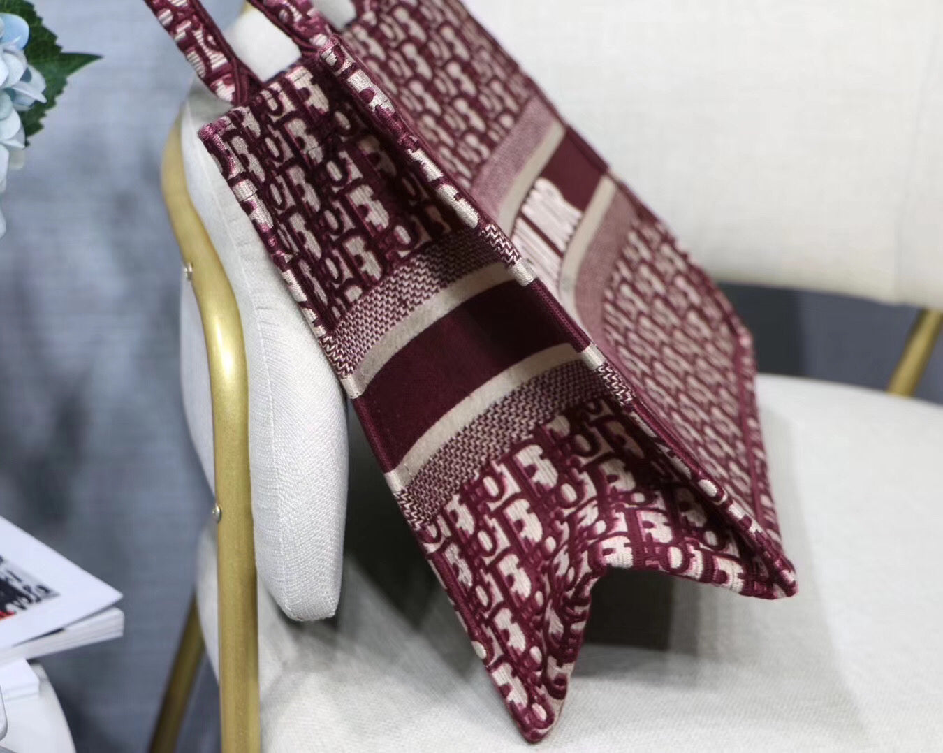 Luxury DiorSmall Book Tote Bag In Bordeaux Oblique Canvas