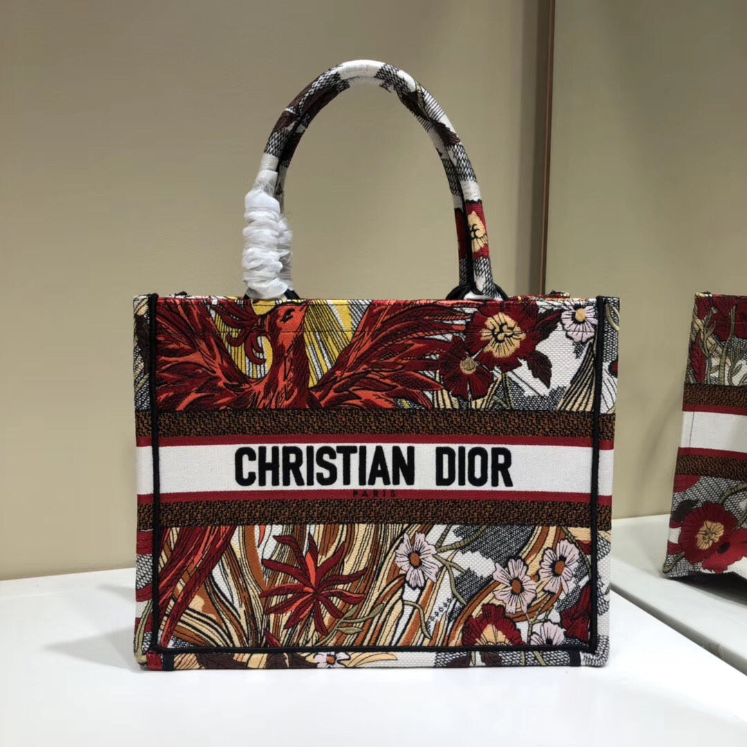 Luxury DiorSmall Book Tote Bag In Red Phoenix Canvas
