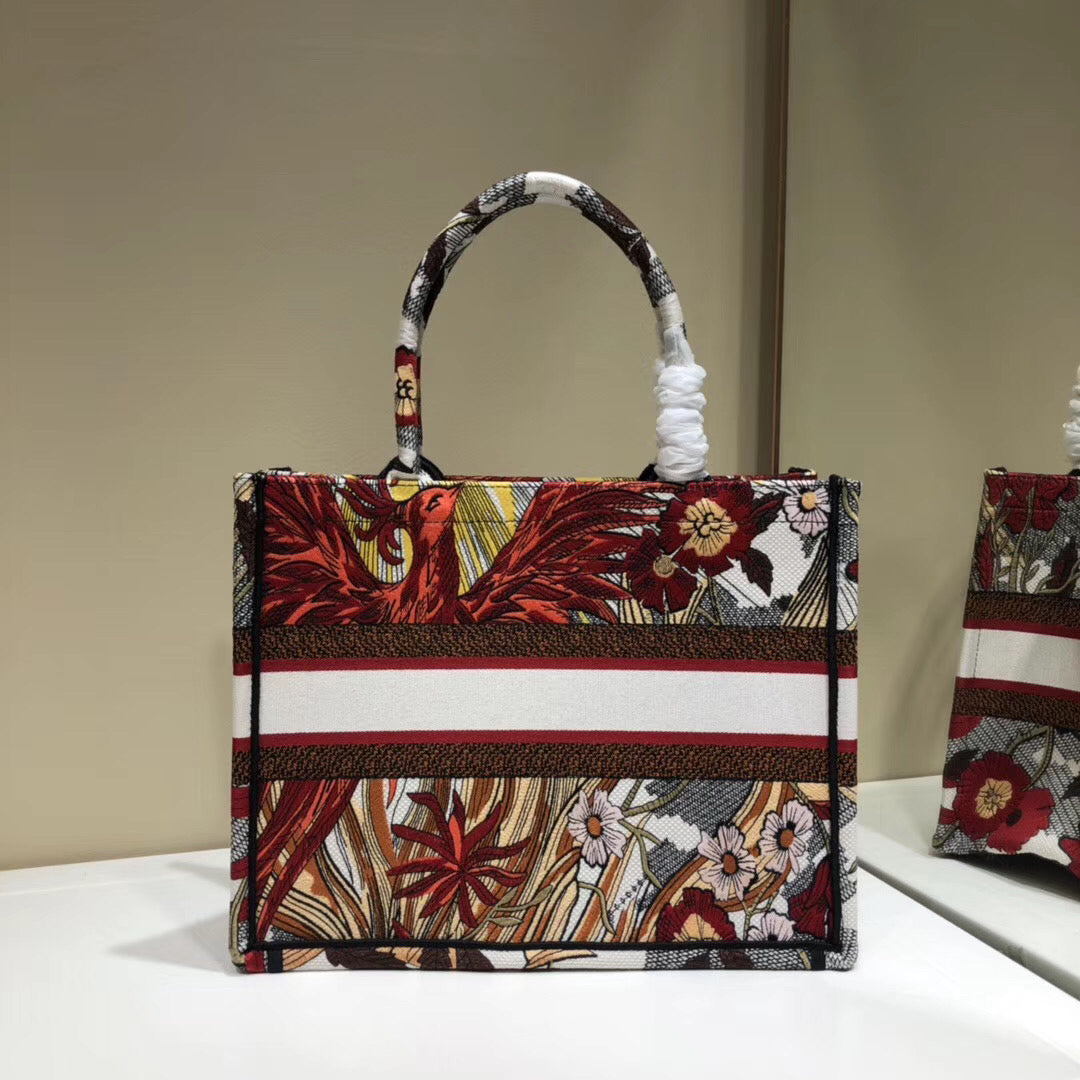 Luxury DiorSmall Book Tote Bag In Red Phoenix Canvas