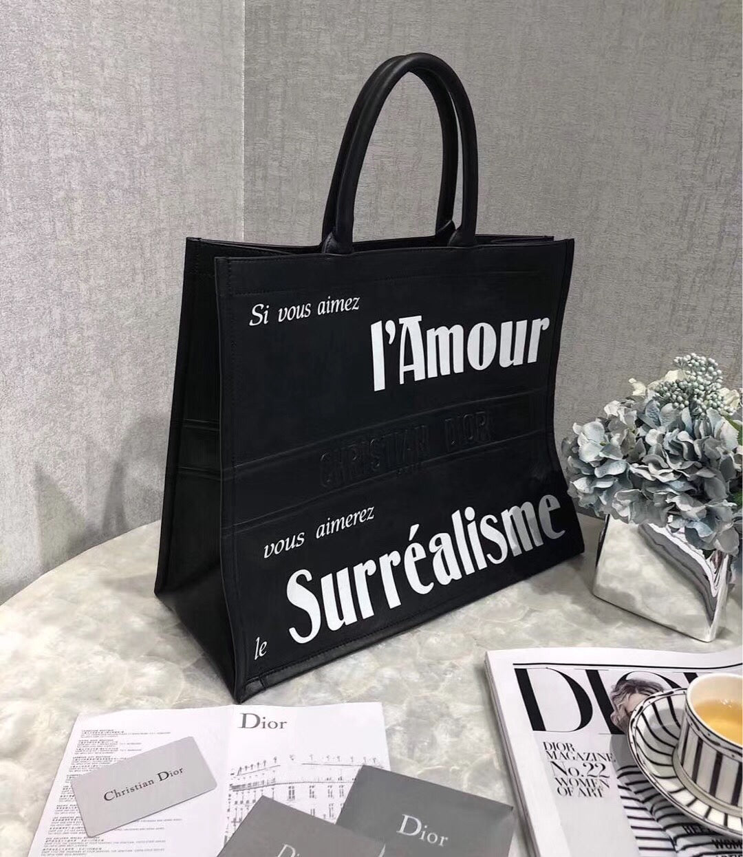 Luxury DiorSurrealism Book Tote In Black Printed Calfskin