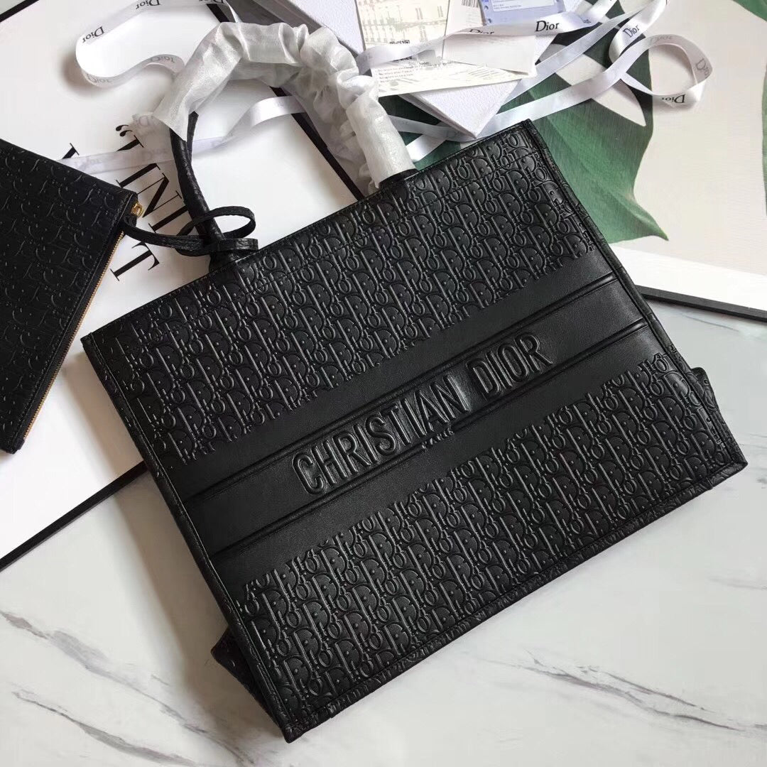 Luxury DiorOblique Embossed Calfskin Book Tote Bag