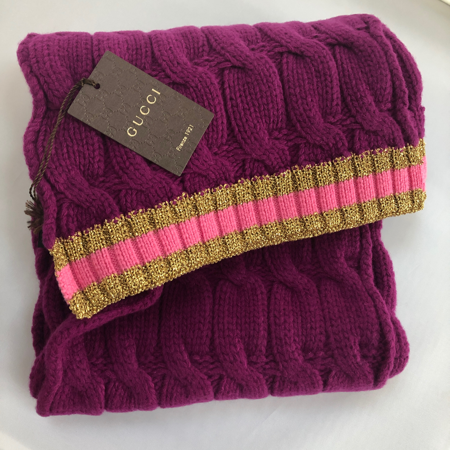 Luxury Gucci Trending 2025 Cable Knit Scarf in Purple