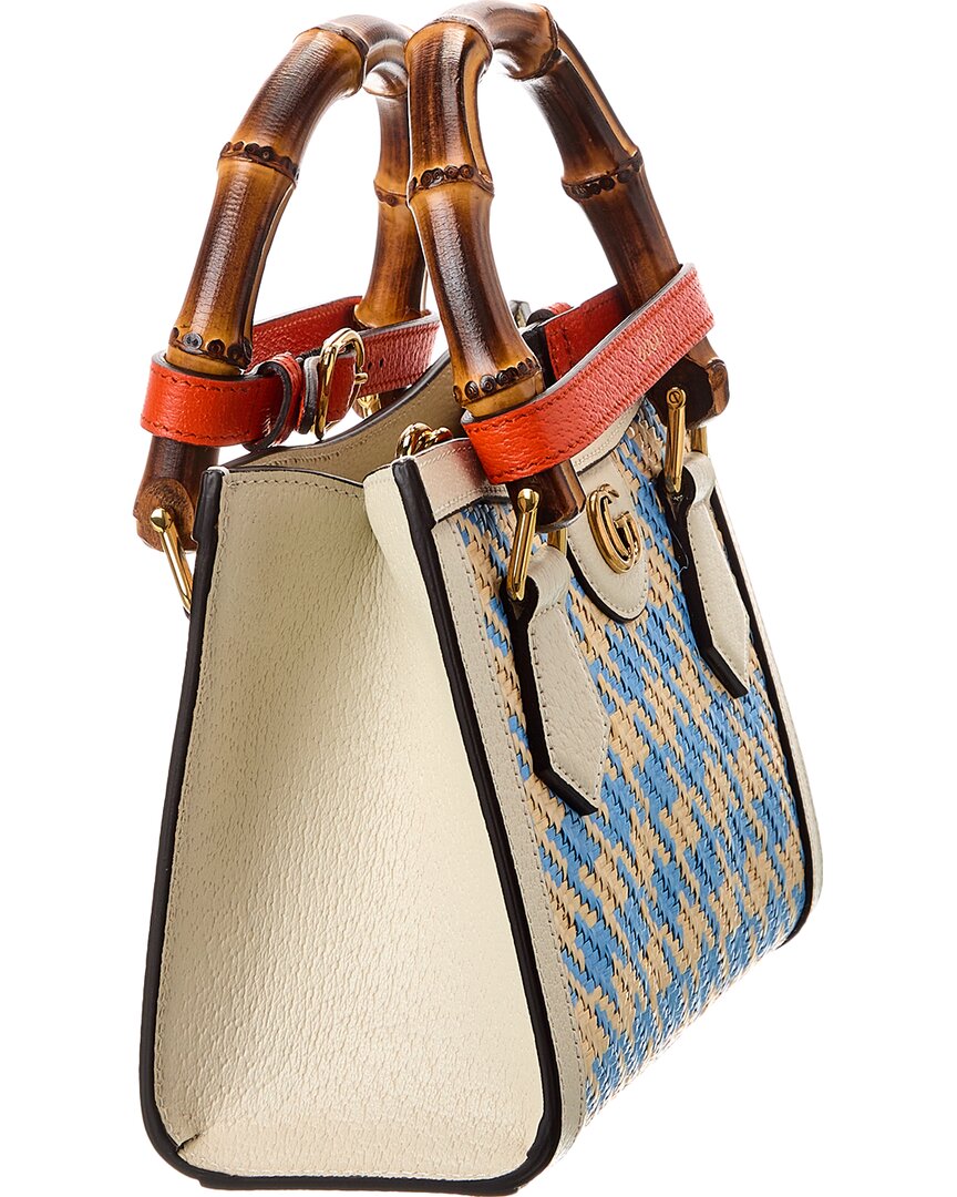 Gucci Diana Mini Straw & Leather Tote