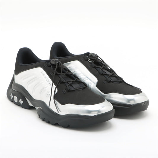 Louis Vuitton Millennium Line 21 Year Patent Leather Fabric Sneakers 9 Men Silver × Black FD0251