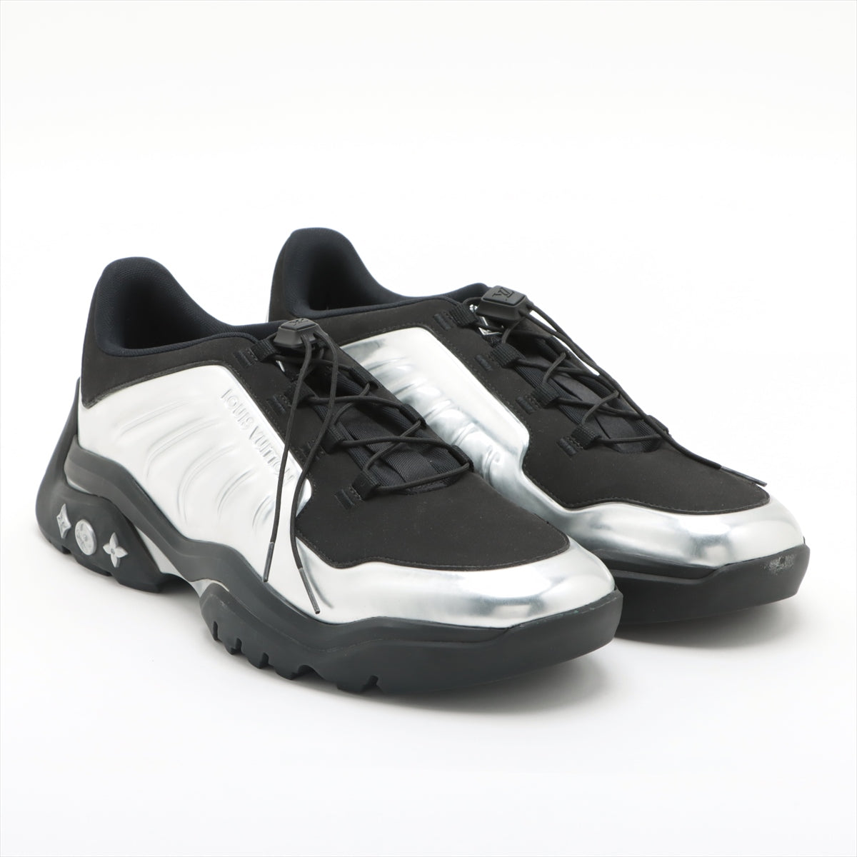 Louis Vuitton Millennium Line 21 Year Patent Leather  Fabric Sneakers 9 Men Silver × Black FD0251