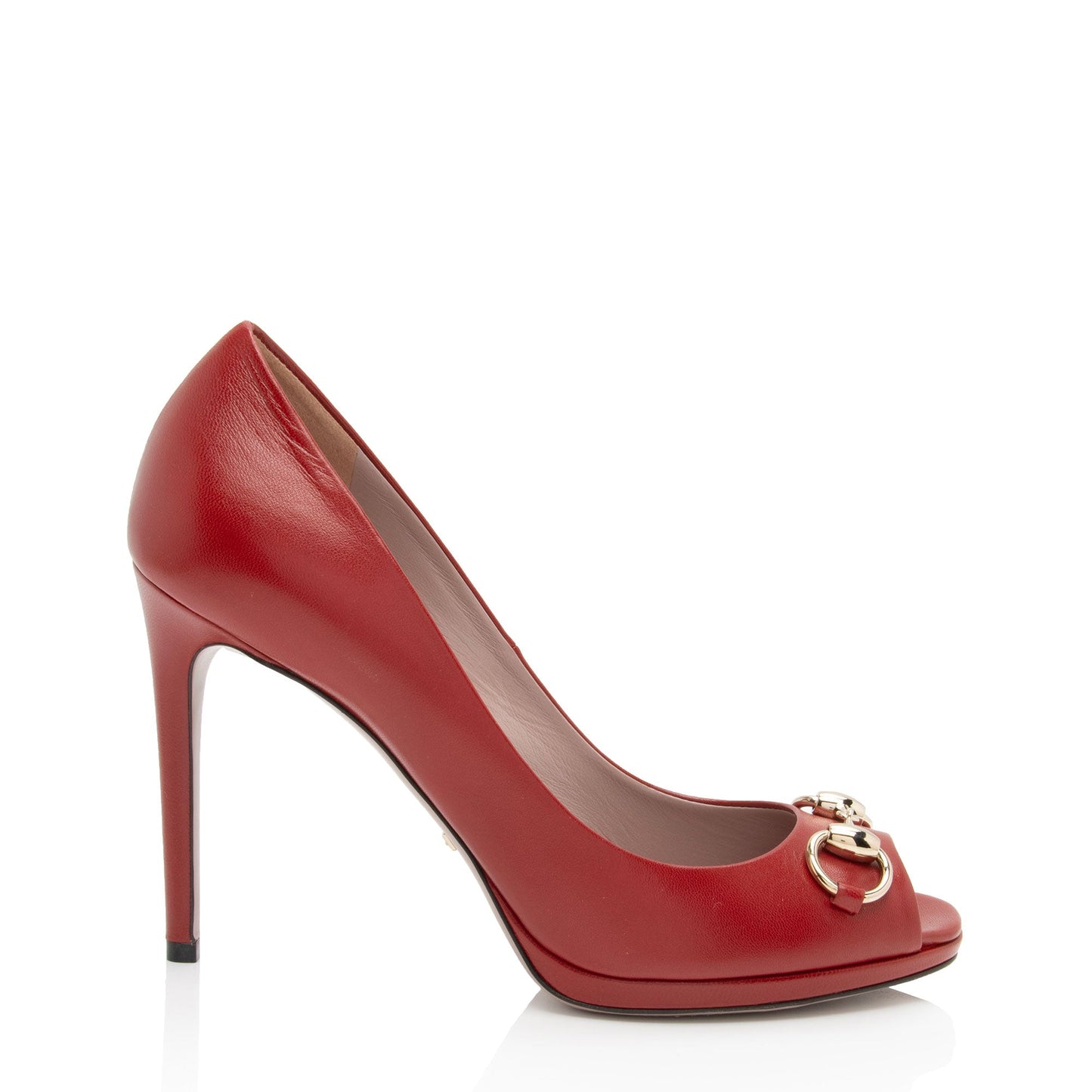 Gucci Leather Horsebit Peep Toe Pumps