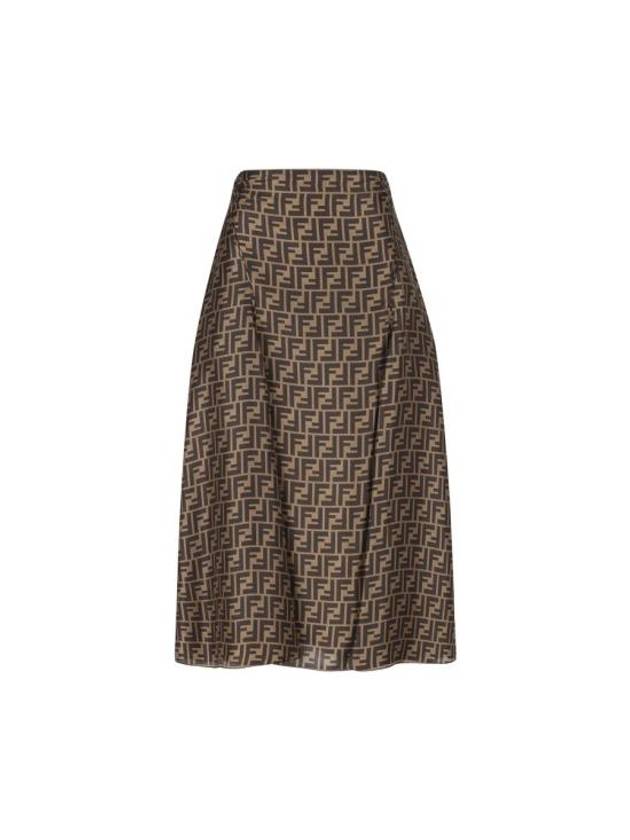 Luxury Fendi FF Motif Silk Twill A-line Skirt Brown