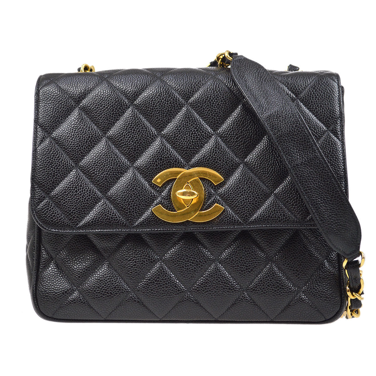 Luxury Chanel 1994-1996 Big CC Straight Flap Bag Medium Black Caviar