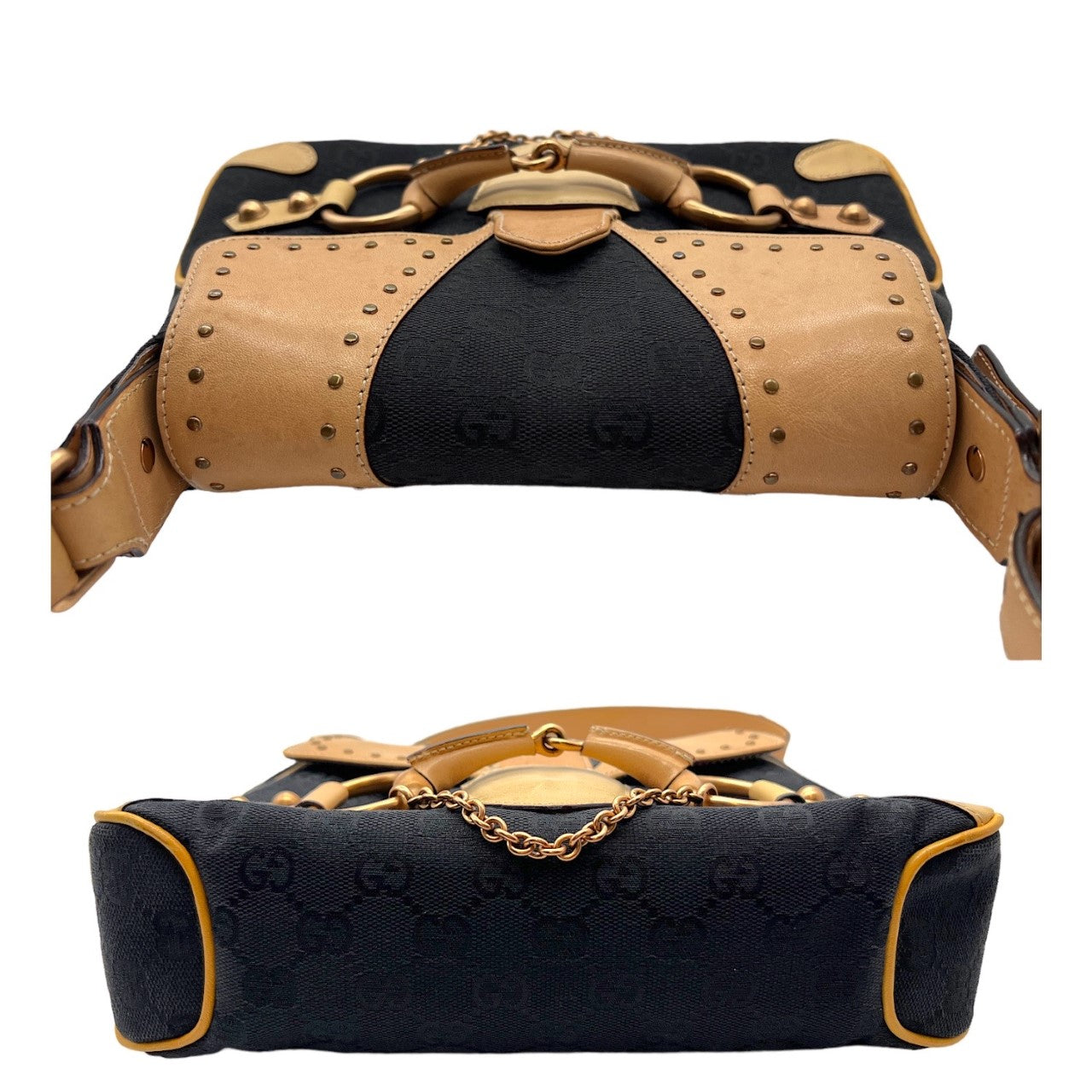 Luxury Gucci Monogram Rose Gold Horsebit Handbag