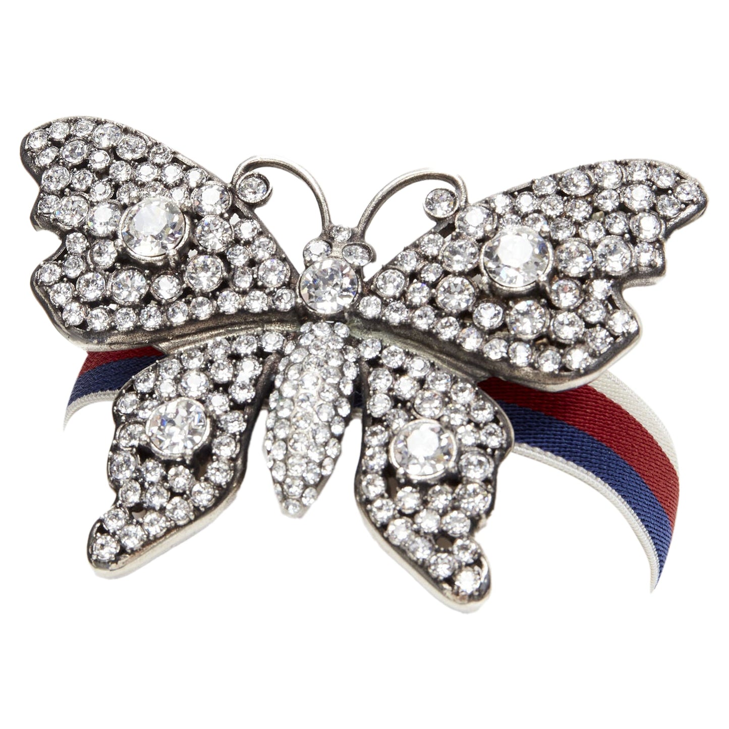 Gucci Alessandro Michele crystal butterfly web strap bracelet
